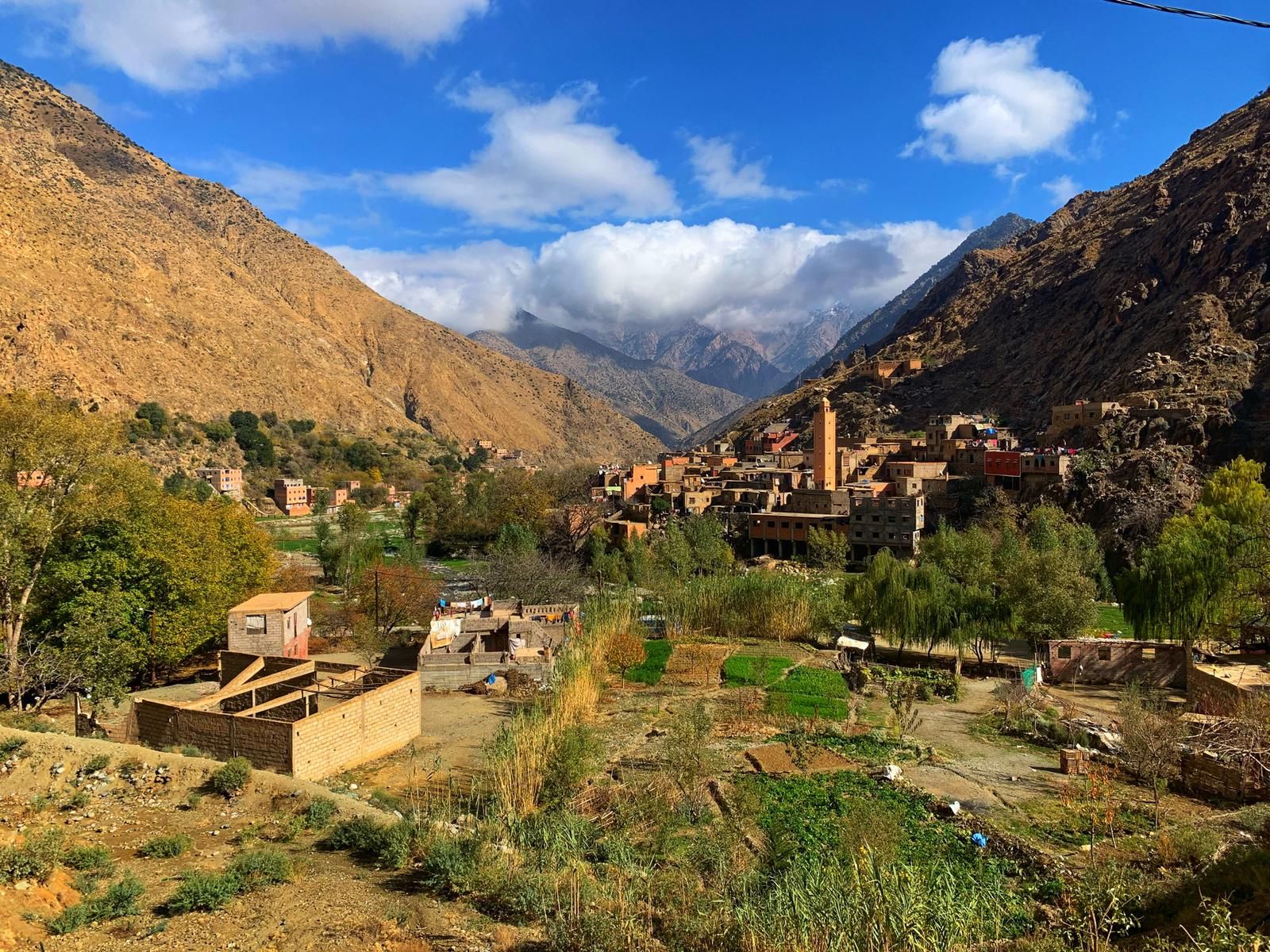 Mountain village and terraced fields in a High Atlas valley