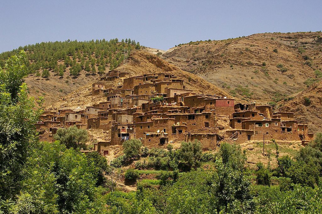 Earth-built Amazigh village on a hillside above the Ourika Valley
