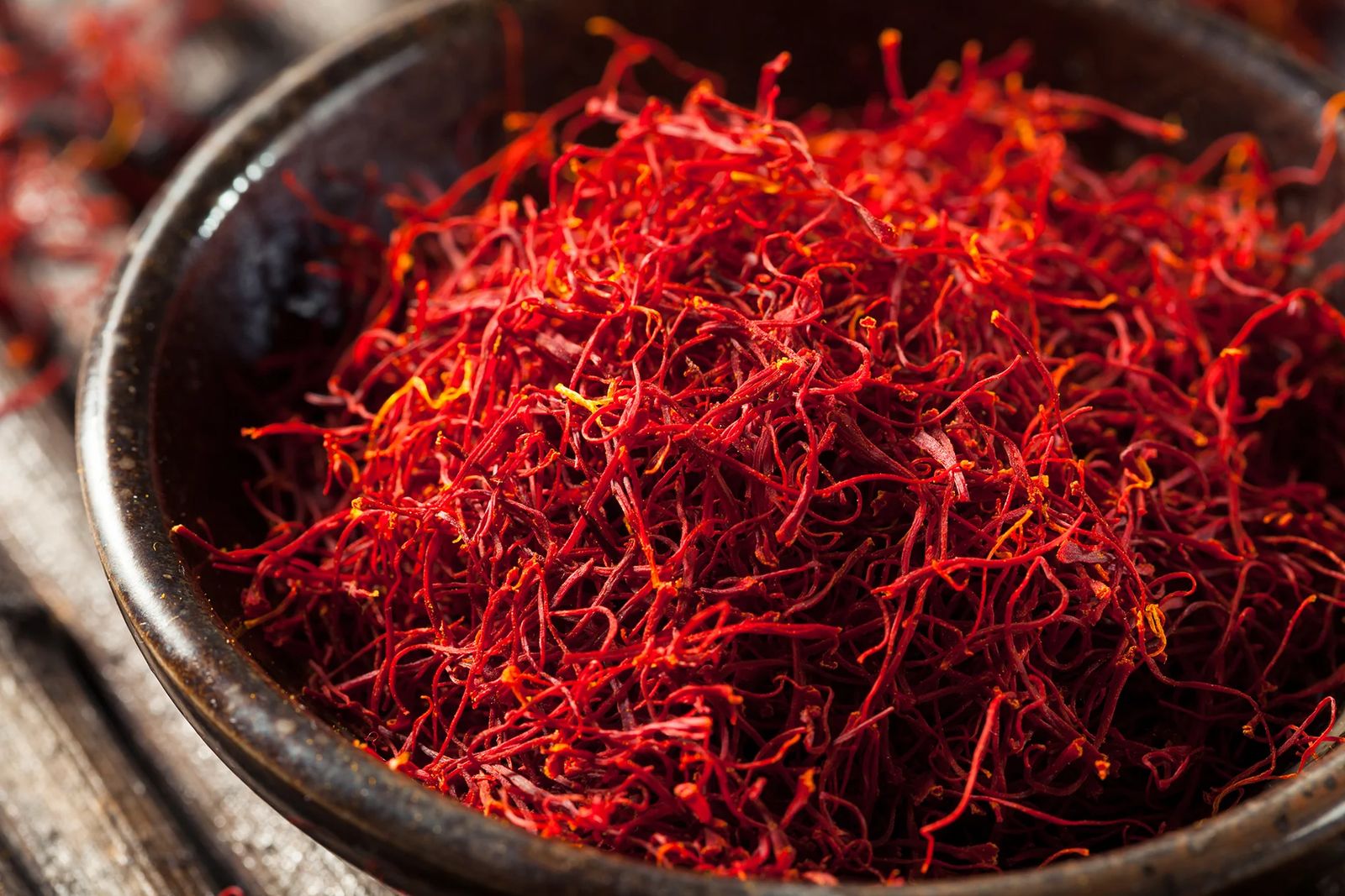 Bowl of dried saffron threads