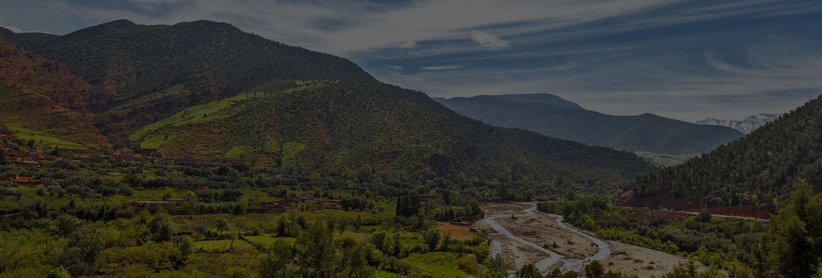 Wide view of the green Ourika Valley and the High Atlas foothills